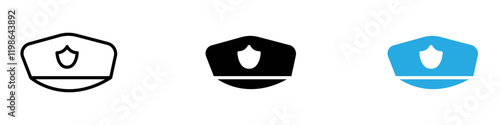 Police cap icon black white vector outline