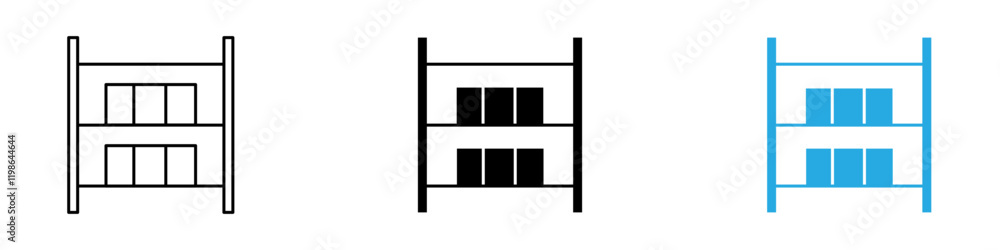 Storage rack icon black white vector outline Storage rack icon black white vector outline
