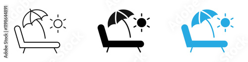 Sun bed icon black white vector outline