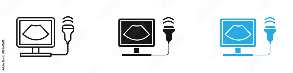 Ultrasonography icon black white vector outline Ultrasonography icon black white vector outline