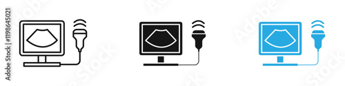 Ultrasonography icon black white vector outline