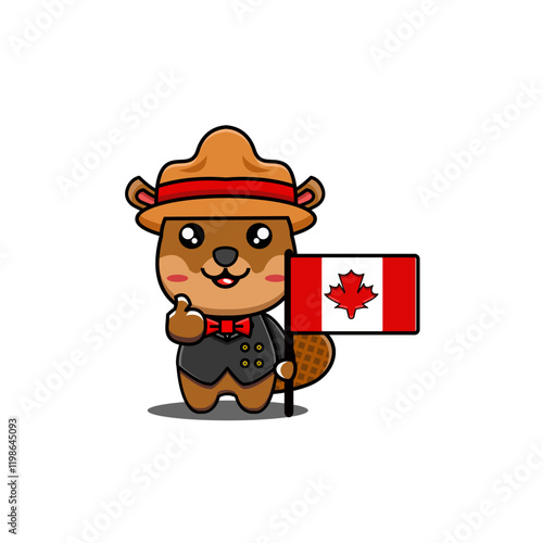 vector illustration design of a beaver mascot with a Canadian flag