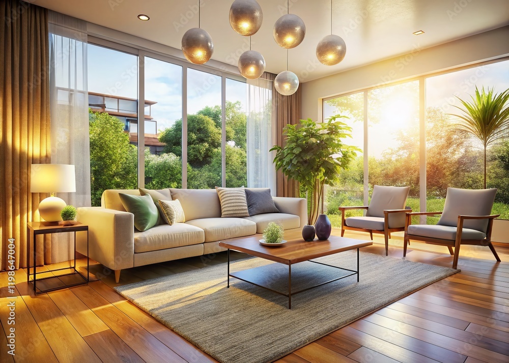 Fototapeta premium Minimalist Modern Apartment Living Room Interior Design with Natural Light