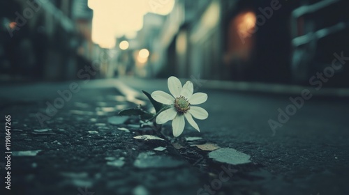 Solitary Bloom: A White Flower's Resilience in an Urban Landscape