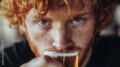 19.Young Redhead Man Biting Nails and Holding a Beer photo