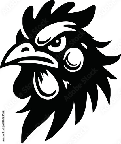 Rooster, cockerel or cock head vector icons. Farm bird faces with silhouettes of beak, combs, wattles and feathers. Angry rooster isolated mascot of poultry farm, butcher shop, sport team