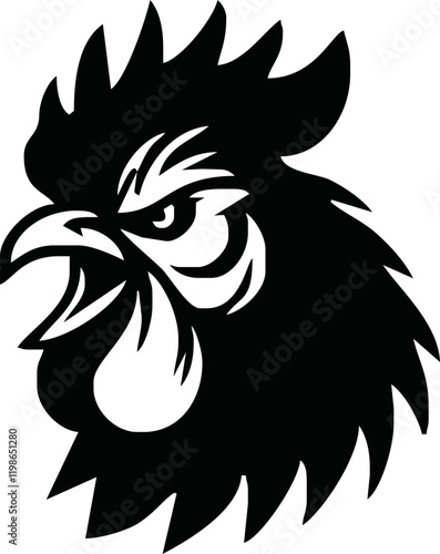 Rooster, cockerel or cock head vector icons. Farm bird faces with silhouettes of beak, combs, wattles and feathers. Angry rooster isolated mascot of poultry farm, butcher shop, sport team