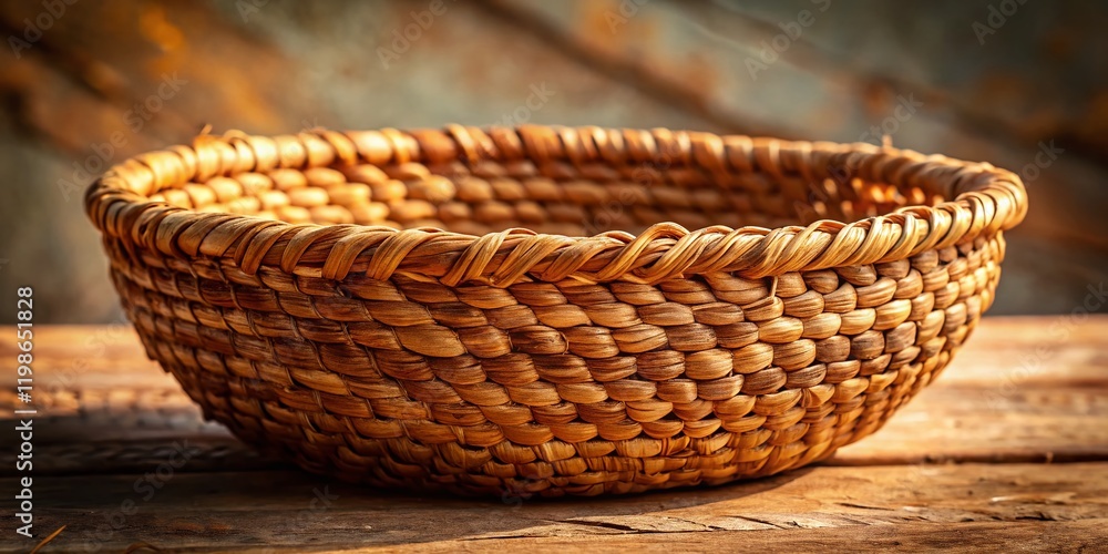 Fototapeta premium Minimalist Woven Basket, Natural Texture, Rustic Craft, Handmade, Organic
