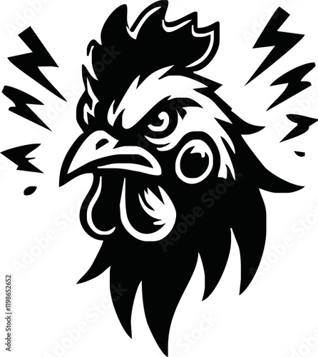 Rooster, cockerel or cock head vector icons. Farm bird faces with silhouettes of beak, combs, wattles and feathers. Angry rooster isolated mascot of poultry farm, butcher shop, sport team