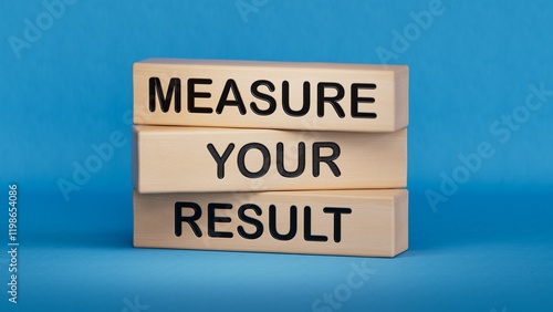 Measure your Result symbol. Concept words Measure your Result on wooden blocks.Business and Measure your Result concept. Copy space.3D rendering on blue background.