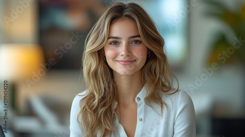 Wallpaper Mural Portrait of young beautiful Caucasian woman, concept white business clothing, concept job interview Torontodigital.ca