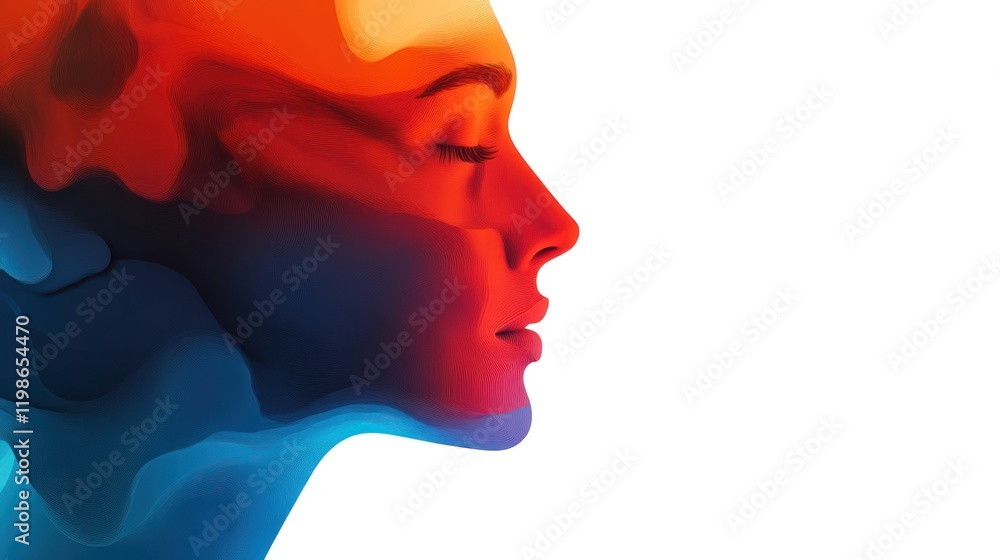 Abstract background portrait emphasizing a thinking face on solid white background Abstract background portrait emphasizing a thinking face on solid white background
