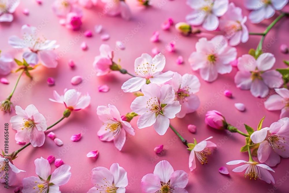 Fototapeta premium Modern Pink Cherry Blossom Wallpaper: Top View Long Exposure Photo