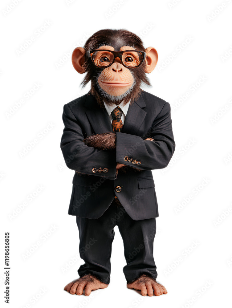 Confident Corporate Monkey in Formal Business Attire Contemplating Career Ambitions