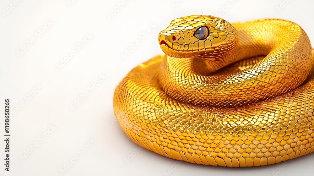 Obraz premium Elegant Snake with Intricate Golden Scales on White Background