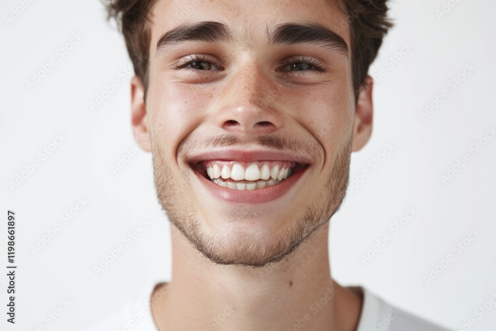 Obraz premium Closeup of happy smiling guy looking at camera isolated on white background