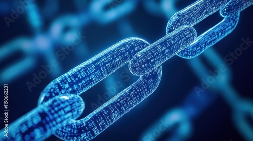 Blockchain technology on a digital binary map. photo