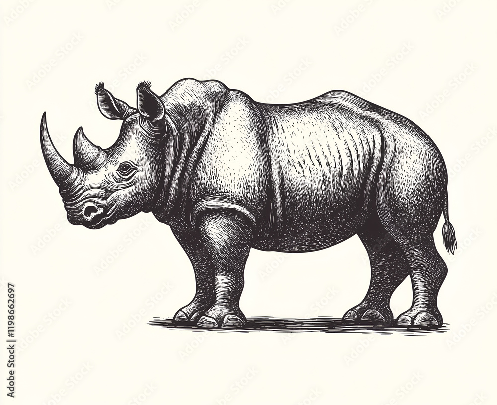 Fototapeta premium vector logo of a rhinoceros standing on white