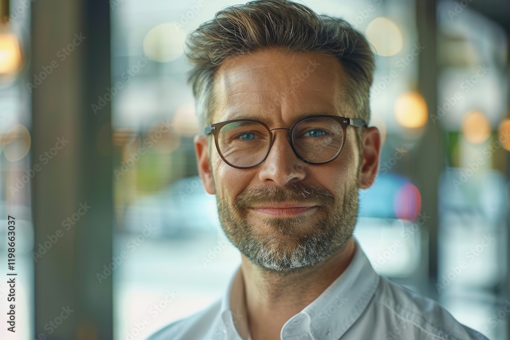 Obraz premium Mid adult businessman looking at camera with smiling and proud expression