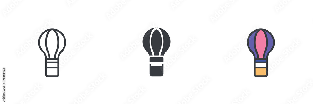 Hot air balloon different style icon set Hot air balloon different style icon set