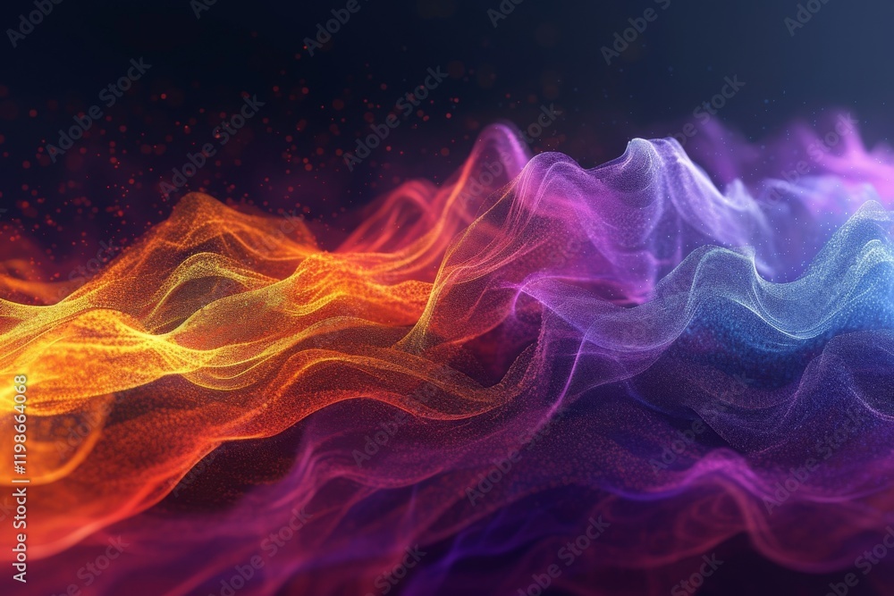 Obraz premium Sound waves transform into vibrant colors in a captivating display of energy and movement, creating a mesmerizing visual symphony in a darkened environment