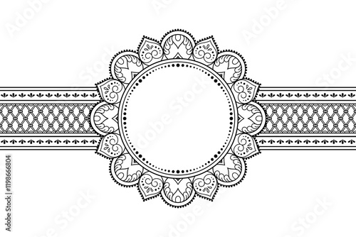 Frame in eastern tradition. Stylized with henna tattoos decorative pattern for decorating covers for book, notebook, casket, magazine, postcard and folder. Flower border in mehndi style.