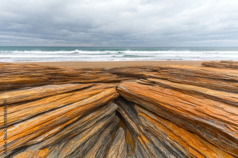Rope patterns on a sandy beach with the ocean in the background under a cloudy sky. Rope patterns on a sandy beach with the ocean in the background under a cloudy sky.