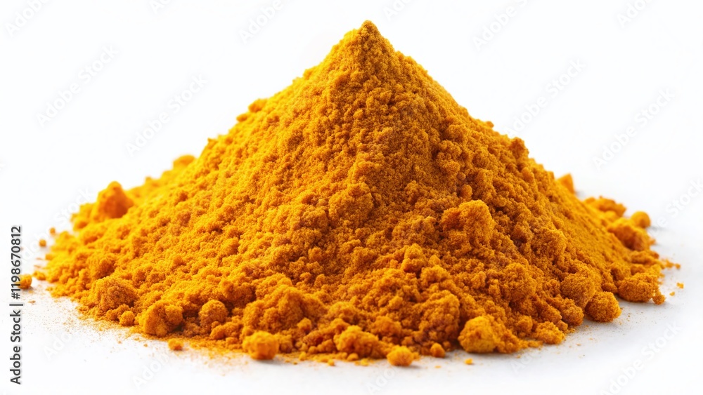 Organic Turmeric Powder Pile, Top View, Spice Photography, Golden Yellow Herb, Culinary Ingredient Organic Turmeric Powder Pile, Top View, Spice Photography, Golden Yellow Herb, Culinary Ingredient
