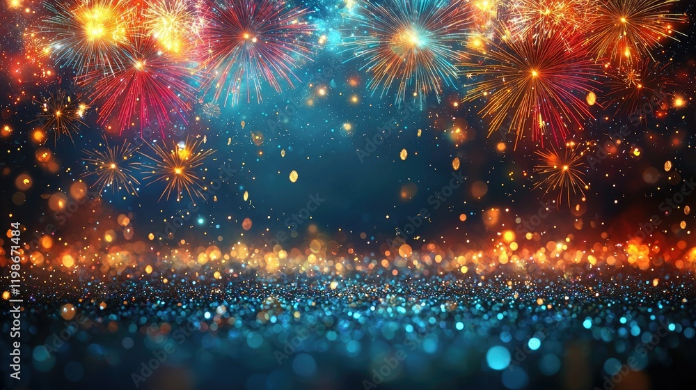 Obraz premium Festive Fireworks Display Over Sparkling Glitter
