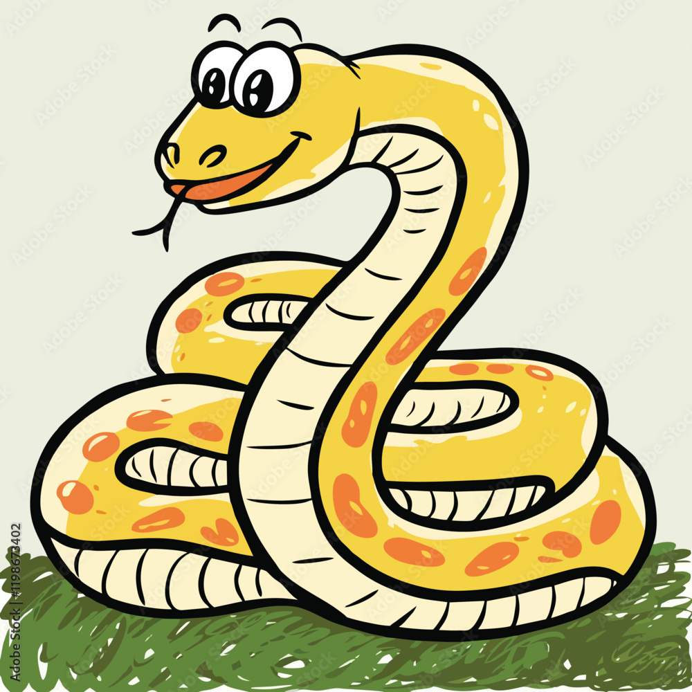 Fototapeta premium Adorable Cartoon Snake Illustration - Cute Vector Design