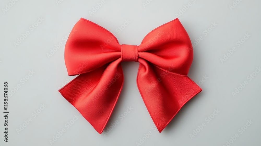 Elegant red bow with ribbon against a clean white background for festive decoration Elegant red bow with ribbon against a clean white background for festive decoration