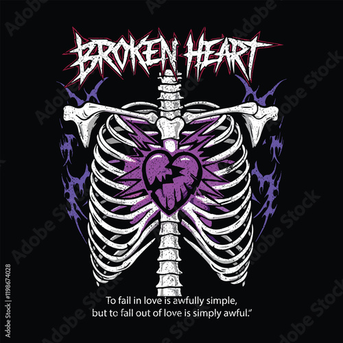 Futuristic illustration of broken heart t shirt design, vector graphic, typographic poster or tshirts street wear and Urban style.  Streetwater, Poster and other