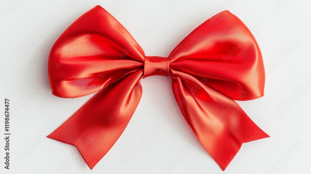 Elegant red bow with ribbon displayed on a clean white background for festive occasions Elegant red bow with ribbon displayed on a clean white background for festive occasions