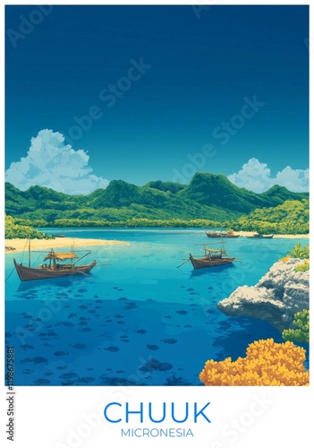 Chuuk Micronesia Travel Poster Flat Illustration Print Decor Gift Canvas Wall Art Gift photo