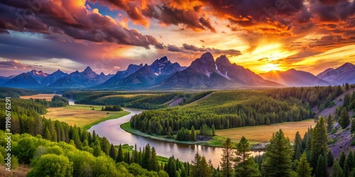 Panoramic Landscape Photography:  Serene Mountain Vista at Sunset - Stunning Nature Scene