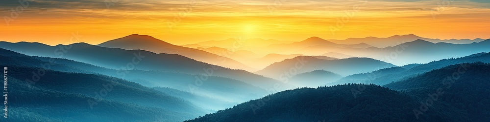 Fototapeta premium Majestic Mountain Ranges Sunset Golden Hues
