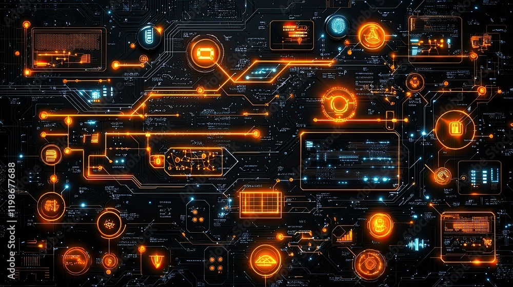 Futuristic digital interface glowing circuit board technology Futuristic digital interface glowing circuit board technology