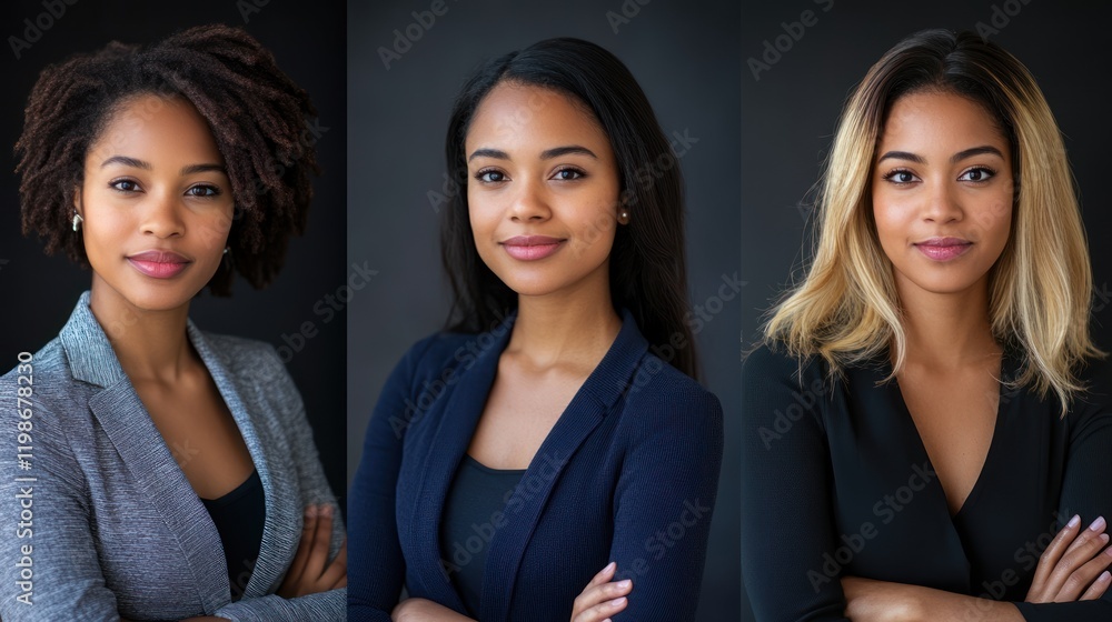 Multicultural business headshots with professional attire. Multicultural business headshots with professional attire.
