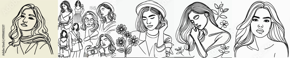 vector collection of women with continuous line style vector collection of women with continuous line style