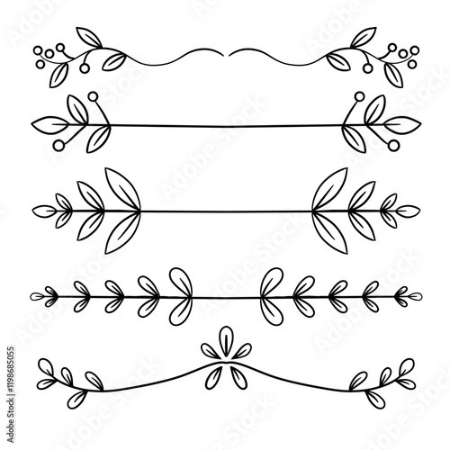 Vintage divider with leaves and berries for text or chapter separation. Hand drawn doodle border separator with flourish ornament. Elegant embellish for wedding invitation card, decoration of book