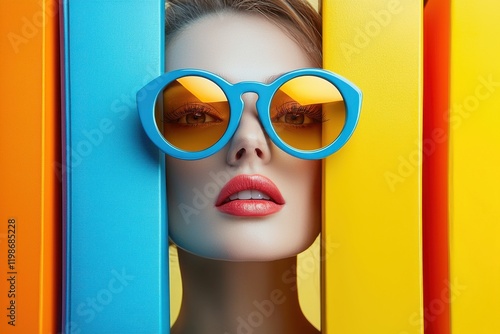 Stylish sunglasses resting on colorful stack of books in modern office
