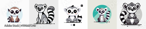 vector set of cute lemurs