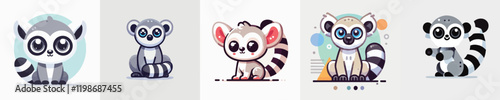 vector set of cute lemurs