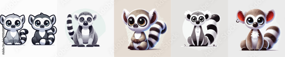 Fototapeta premium vector set of cute lemurs