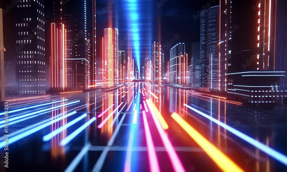Abstract digital corridor glowing with neon lights, futuristic concept of technology Abstract digital corridor glowing with neon lights, futuristic concept of technology