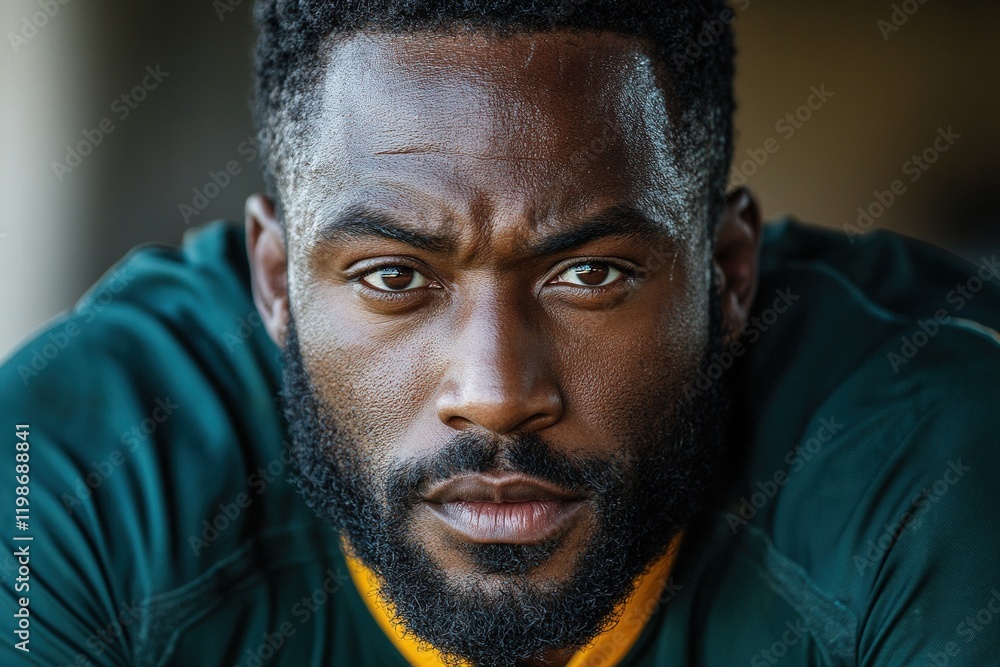 Close-up portrait of a focused athlete, showcasing determination and intensity. Close-up portrait of a focused athlete, showcasing determination and intensity.