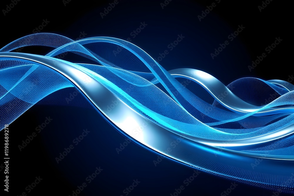 Naklejka premium Abstract blue waves creating a dynamic, flowing design on a dark background.