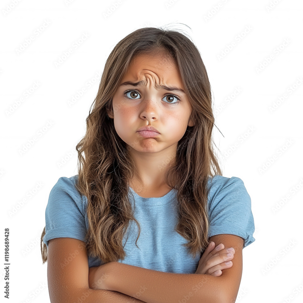 young girl looking sad and confused isolated on transparent background PNG young girl looking sad and confused isolated on transparent background PNG