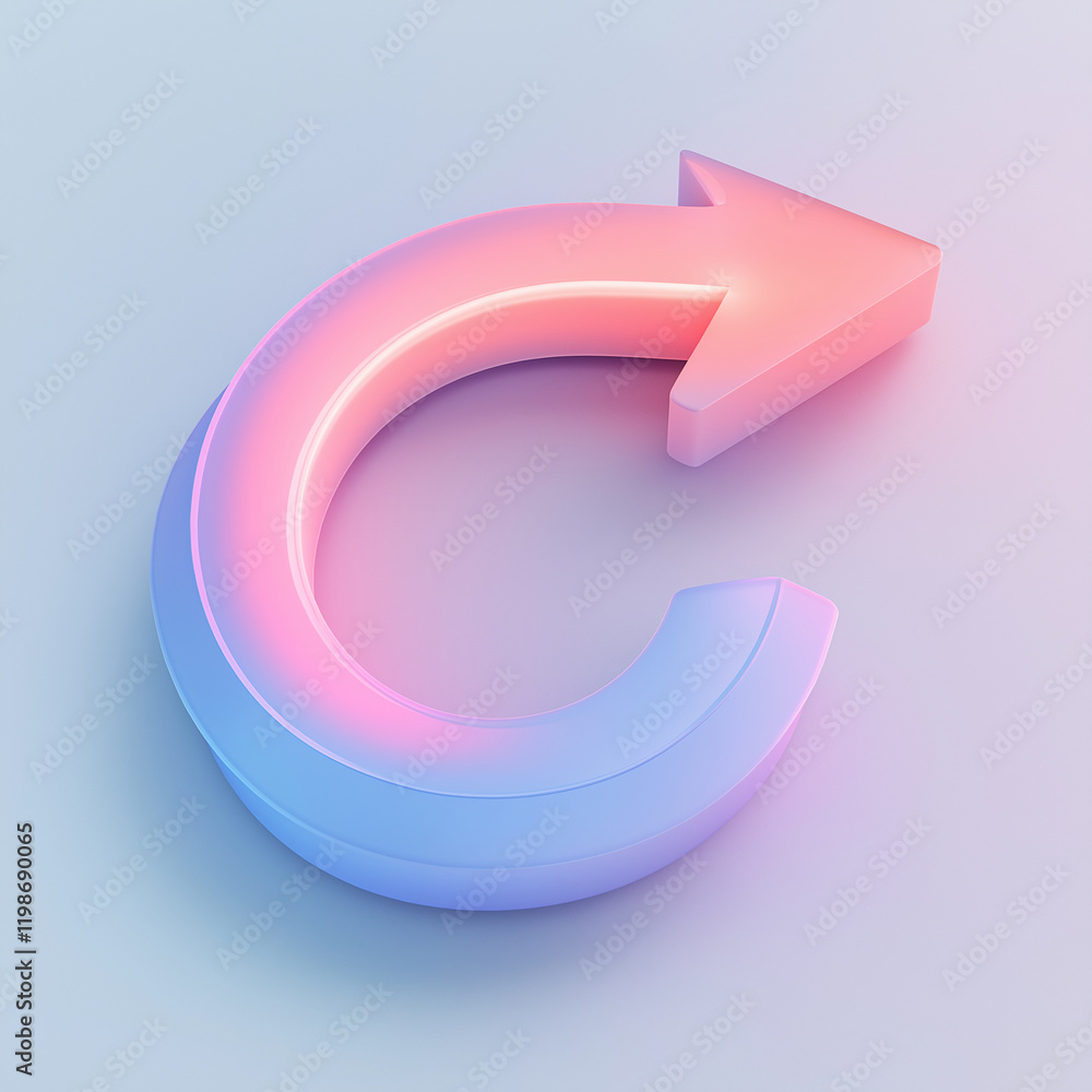 a curved arrow, white background, blue and pink gradient, soft lighting, isometric view, minimalistic design, high-resolution photography a curved arrow, white background, blue and pink gradient, soft lighting, isometric view, minimalistic design, high-resolution photography