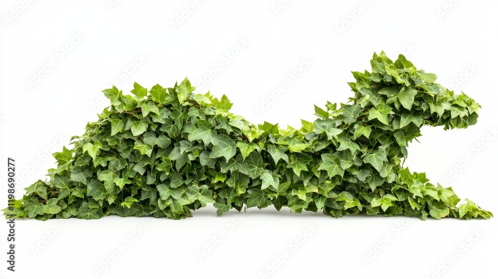 Obraz premium Lush green ivy plant, isolated on white. A unique animal shape formed by cascading green leaves, creating a natural artwork with cascading greenery.